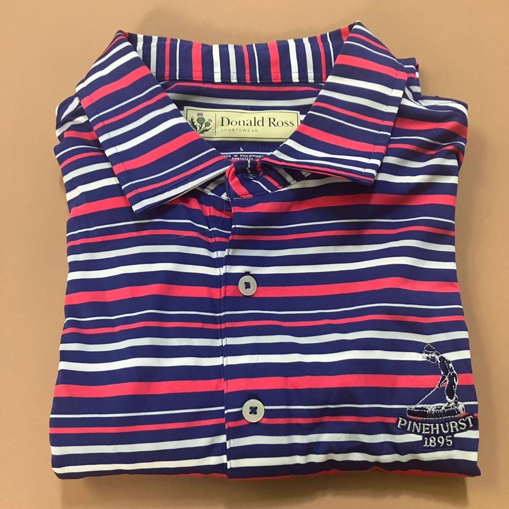 Pinehurst 1895 Golf‎ Polo Shirt Men's Large Blue Striped Donald Ross Sportswear